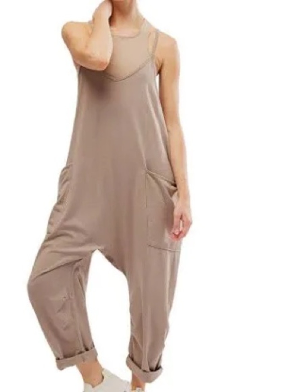 Free People Taupe Relaxed Pocket Jumpsuit